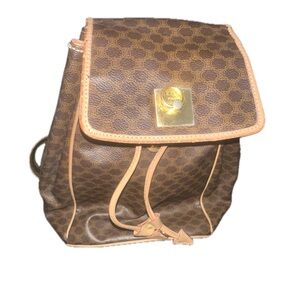 Celine Brown Patterned Backpack with Gold Accent